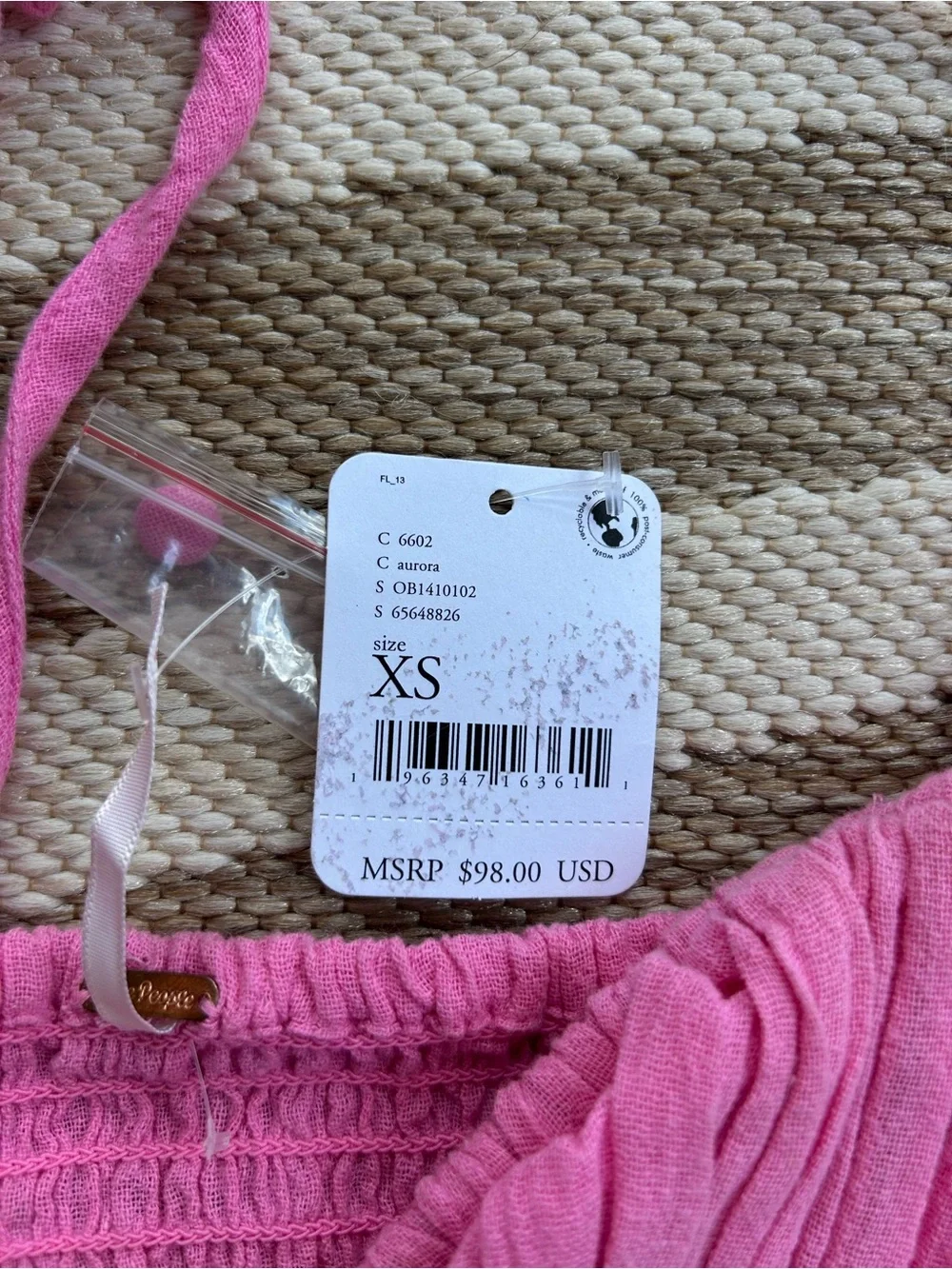 NWT Free People Chloe Top shade Aurora Longsleeve Pink Tie Back Blouse - Size XS